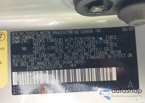 2005 Lexus Rx 330 z USA, uszkodzony, nr VIN 2T2GA31U75C035738